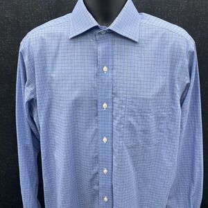 Lauren Ralph Lauren Dress Shirt Mens 16 1/2 34/35 Reg Fit Blue Plaid 100% Cotton